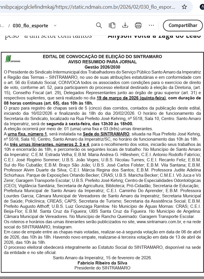 Eleições do SINTRAMARO 